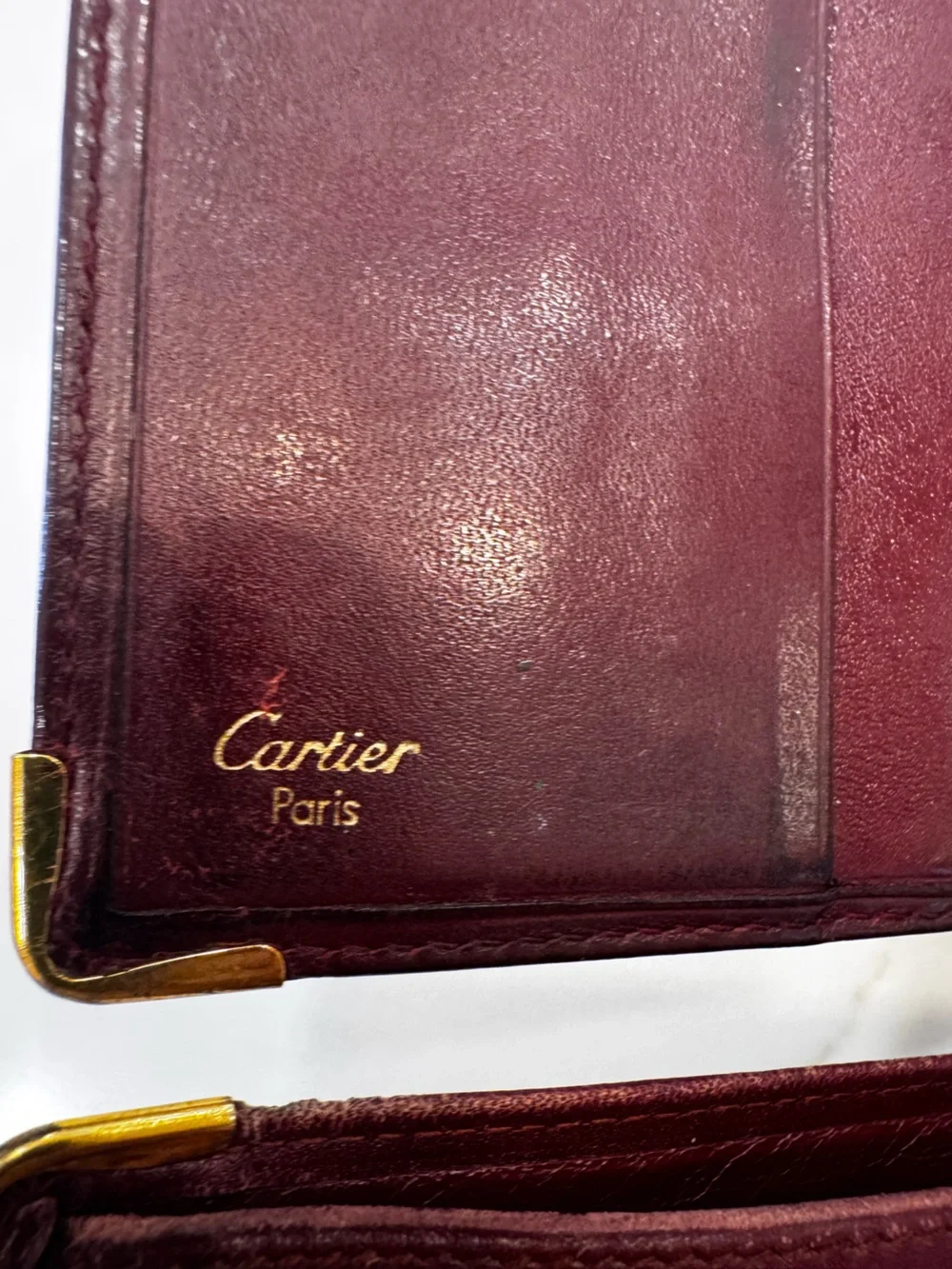TWO!!! Cartier Men's Bifold Wallets in Burgundy with Gold Corner Accents